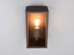 Moderne Außenwandleuchte GARONNE in Rostoptik mit Glas, Höhe 26cm