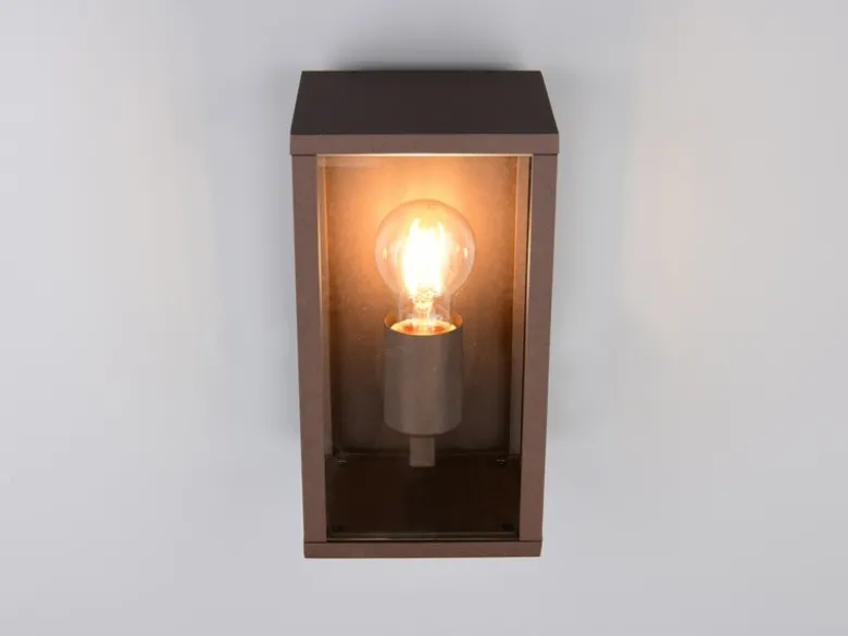 Moderne Außenwandleuchte GARONNE in Rostoptik mit Glas, Höhe 26cm