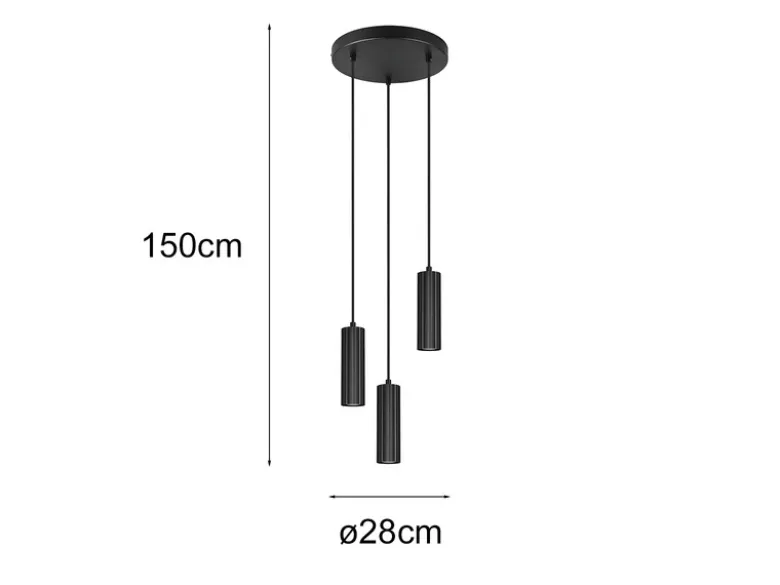 Moderne Cluster Pendelleuchte SOKA 3-flammig aus Metall Schwarz Ø 28cm