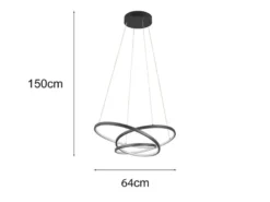 Moderne dimmbare LED Pendelleuchte DARVIN Schwarz, Breite 64cm