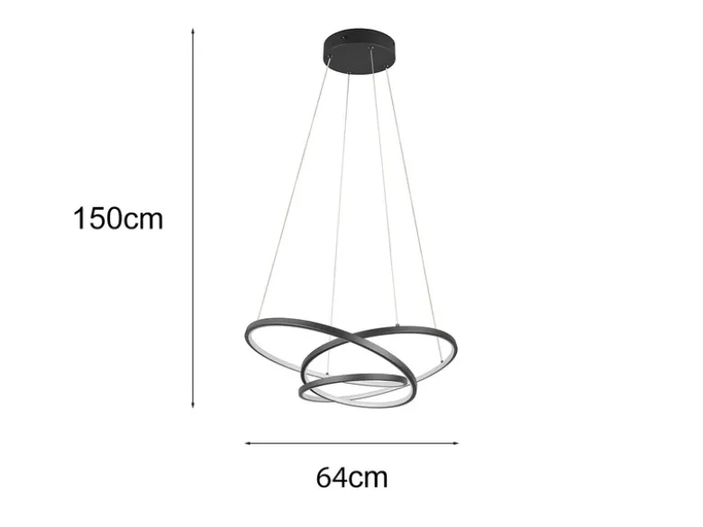 Moderne dimmbare LED Pendelleuchte DARVIN Schwarz, Breite 64cm