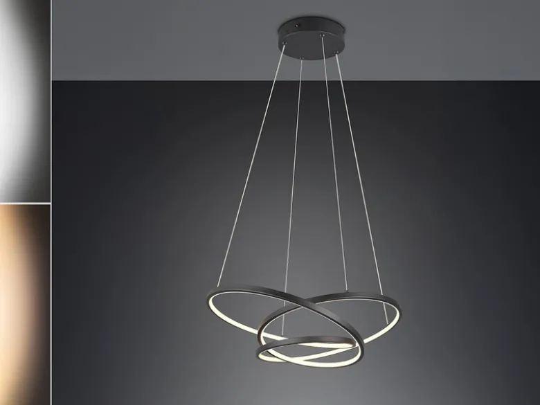 Moderne dimmbare LED Pendelleuchte DARVIN Schwarz, Breite 64cm