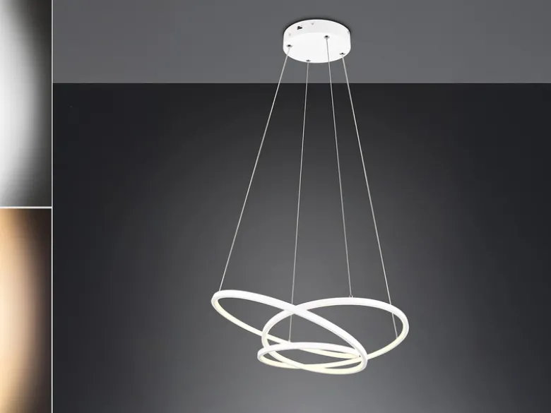 Moderne dimmbare LED Pendelleuchte DARVIN in Weiß, Breite 64cm