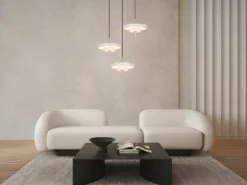 Moderne dimmbare LED Pendelleuchte KEATON 3-flammig, Hellgrau Ø 45cm