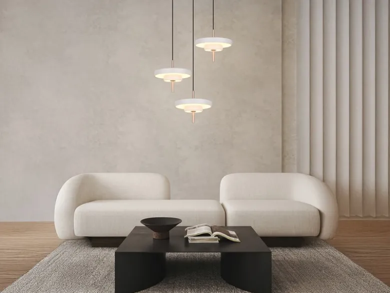 Moderne dimmbare LED Pendelleuchte KEATON 3-flammig, Hellgrau Ø 45cm