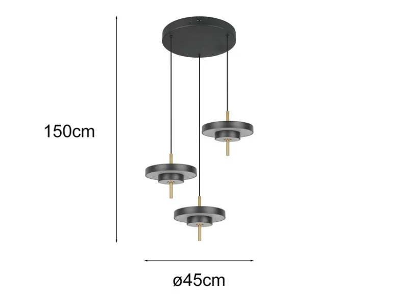 Moderne dimmbare LED Pendelleuchte KEATON 3-flammig, Schwarz Gold Ø 45cm