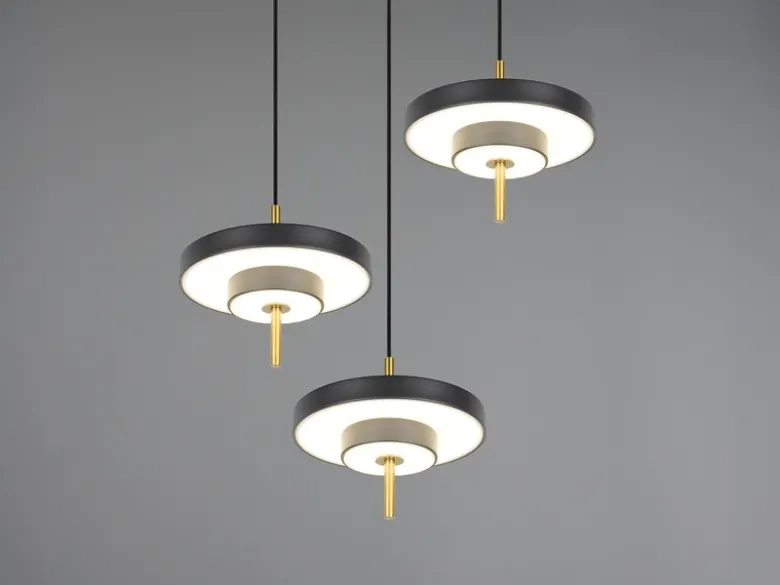 Moderne dimmbare LED Pendelleuchte KEATON 3-flammig, Schwarz Gold Ø 45cm