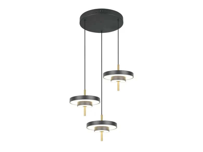 Moderne dimmbare LED Pendelleuchte KEATON 3-flammig, Schwarz Gold Ø 45cm