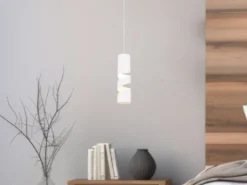 Moderne kleine Pendelleuchte STREAM 1-flammig aus Metall in Weiß, Ø 12cm