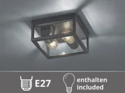 Moderne LED Außendeckenleuchte in Anthrazit mit Glas, 24x24cm