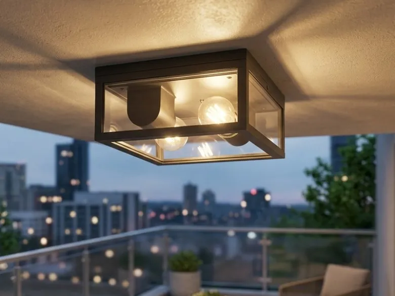 Moderne LED Außendeckenleuchte in Anthrazit mit Glas, 24x24cm