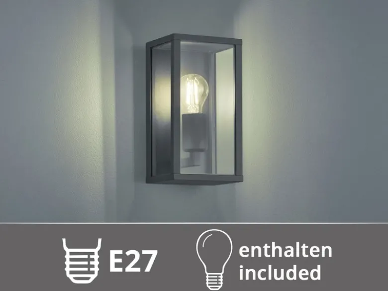 Moderne LED Außenwandleuchte in Anthrazit mit Glas, Höhe 26cm