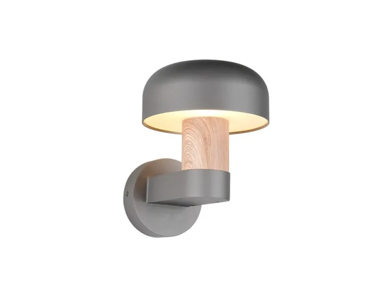 Moderne LED Außenwandleuchte in Anthrazit & Holzoptik, Höhe 24cm