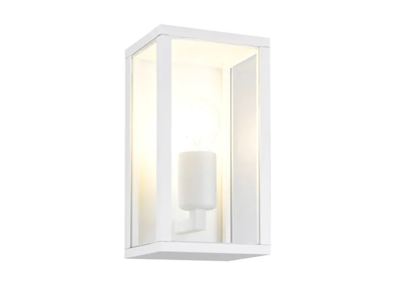 Moderne LED Außenwandleuchte in Weiß mit Glas, Höhe 26cm