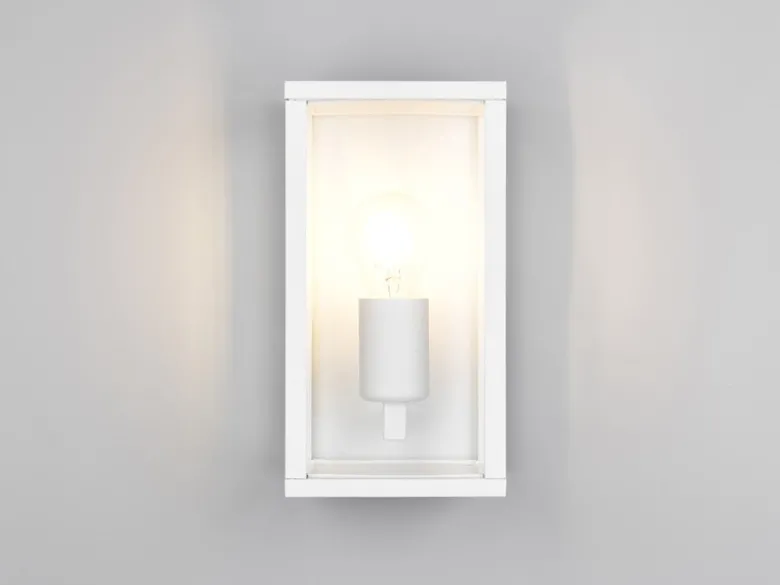 Moderne LED Außenwandleuchte in Weiß mit Glas, Höhe 26cm