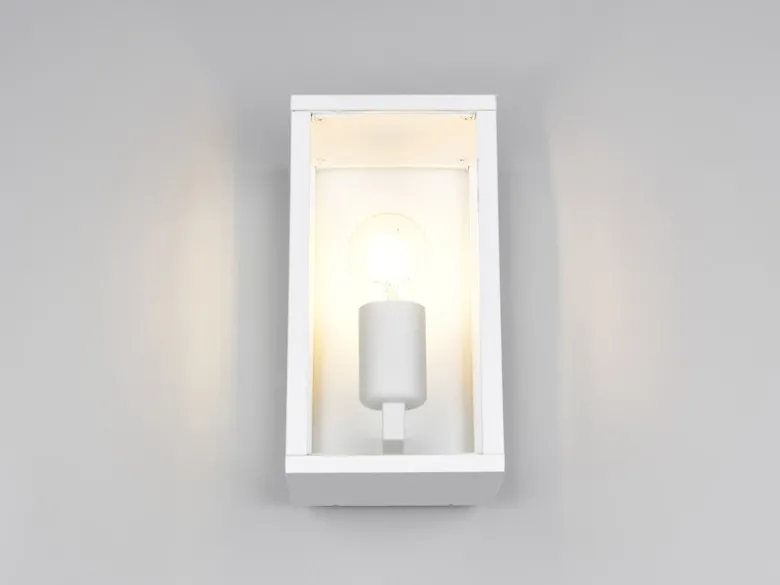 Moderne LED Außenwandleuchte in Weiß mit Glas, Höhe 26cm