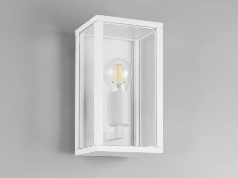 Moderne LED Außenwandleuchte in Weiß mit Glas, Höhe 26cm