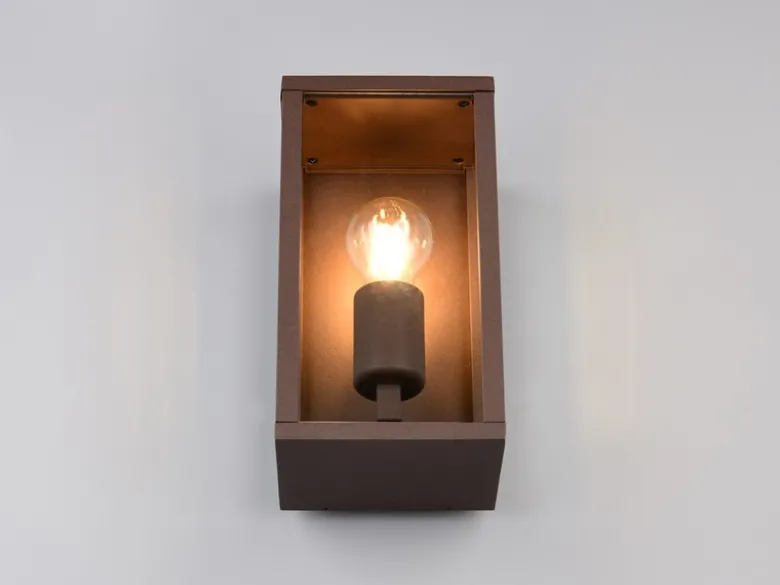Moderne LED Außenwandleuchte in Rostoptik mit Glas, Höhe 26cm
