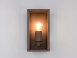 Moderne LED Außenwandleuchte in Rostoptik mit Glas, Höhe 26cm