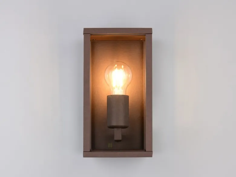 Moderne LED Außenwandleuchte in Rostoptik mit Glas, Höhe 26cm