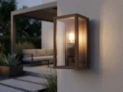 Moderne LED Außenwandleuchte in Rostoptik mit Glas, Höhe 26cm