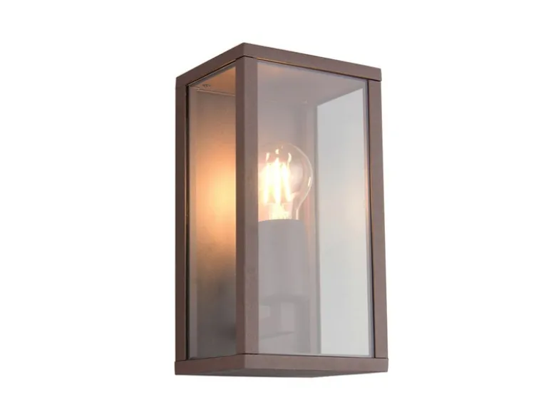Moderne LED Außenwandleuchte in Rostoptik mit Glas, Höhe 26cm
