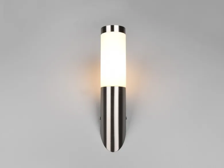 Moderne LED Außenwandleuchte aus Edelstahl in Silber, Höhe 39cm