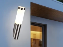 Moderne LED Außenwandleuchte aus Edelstahl in Silber, Höhe 39cm