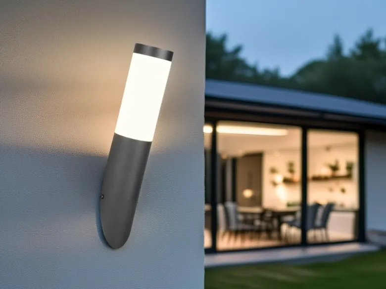 Moderne LED Außenwandleuchte aus Edelstahl in Schwarz, Höhe 39cm