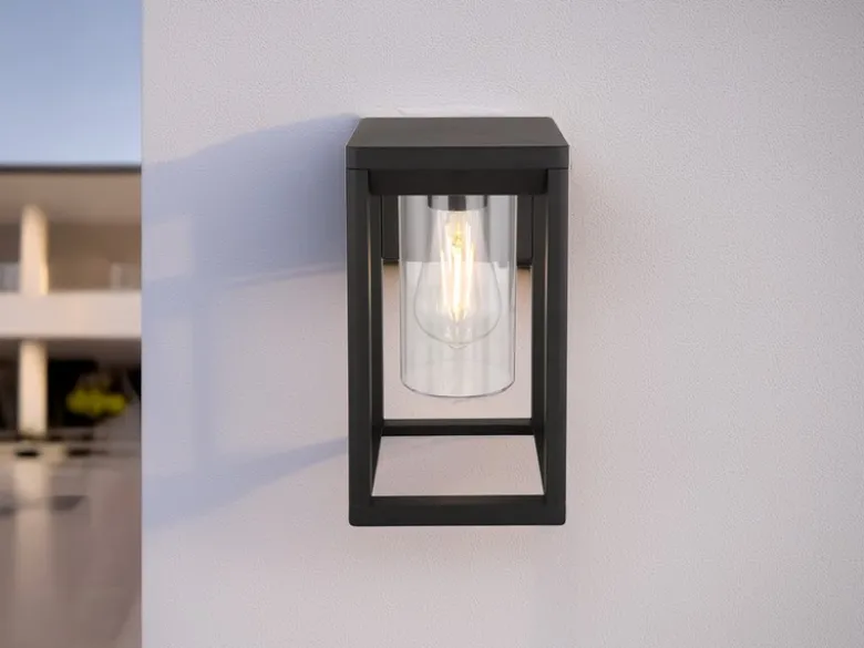 Moderne LED Außenwandleuchte Laterne aus Aluminium in Schwarz, Höhe 27cm