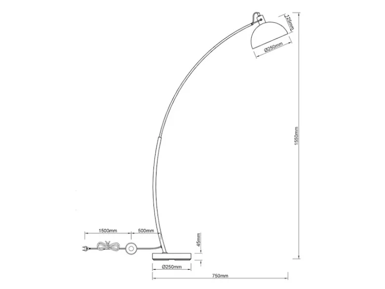 Moderne LED Bogenleuchte in Schwarz Schirm innen Gold, 155cm hoch 75cm Ausladung