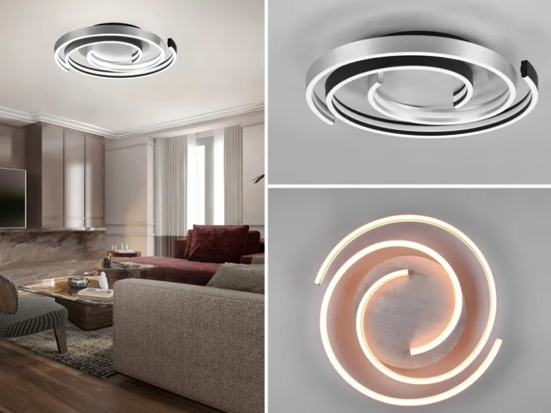 Moderne LED Deckenleuchte CAYA dimmbar über Schalter, hell Schwarz Silber Ø 50cm