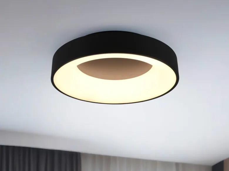 Moderne LED Deckenleuchte GIRONA Schwarz dimmbar über Lichtschalter, Ø 45cm