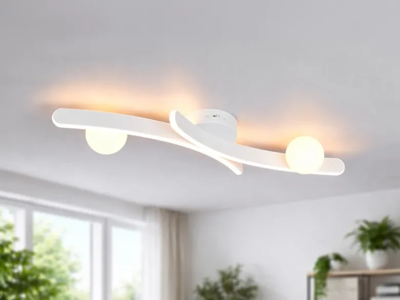 Moderne LED Deckenleuchte NAPOLI Weiß, dimmbar mit 2 Glaskugeln, Breite 70cm