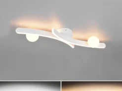 Moderne LED Deckenleuchte NAPOLI Weiß, dimmbar mit 2 Glaskugeln, Breite 70cm