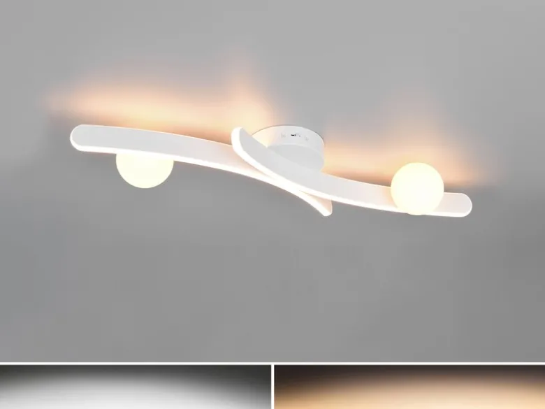 Moderne LED Deckenleuchte NAPOLI Weiß, dimmbar mit 2 Glaskugeln, Breite 70cm