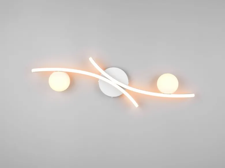 Moderne LED Deckenleuchte NAPOLI Weiß, dimmbar mit 2 Glaskugeln, Breite 70cm