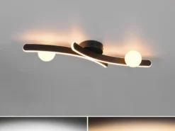 Moderne LED Deckenleuchte NAPOLI Schwarz, dimmbar mit 2 Glaskugeln, Breite 70cm