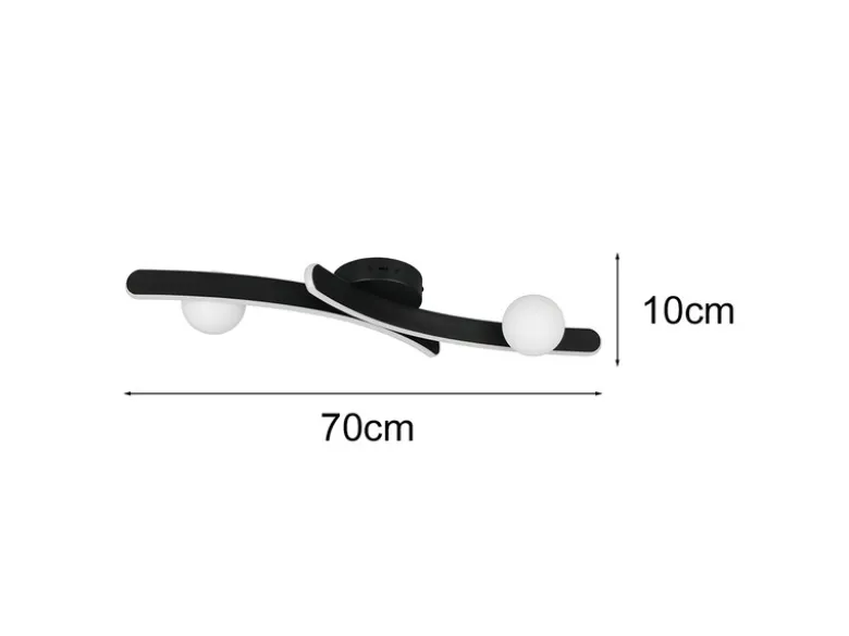 Moderne LED Deckenleuchte NAPOLI Schwarz, dimmbar mit 2 Glaskugeln, Breite 70cm