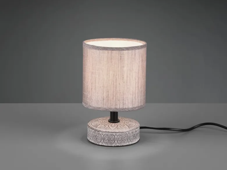 Moderne LED Keramik Tischleuchte Stofflampenschirm in Braun, Höhe 20cm