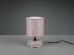 Moderne LED Keramik Tischleuchte Stofflampenschirm in Braun, Höhe 20cm