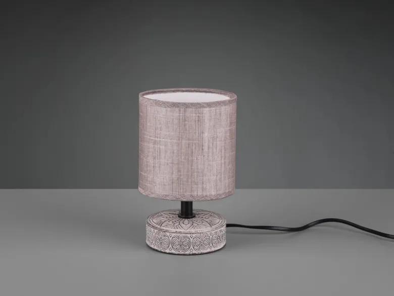 Moderne LED Keramik Tischleuchte Stofflampenschirm in Braun, Höhe 20cm