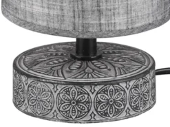 Moderne LED Keramik Tischleuchte Stofflampenschirm in Grau, Höhe 20cm