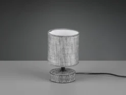 Moderne LED Keramik Tischleuchte Stofflampenschirm in Grau, Höhe 20cm
