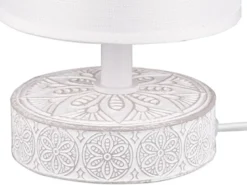 Moderne LED Keramik Tischleuchte Stofflampenschirm in Weiß, Höhe 20cm