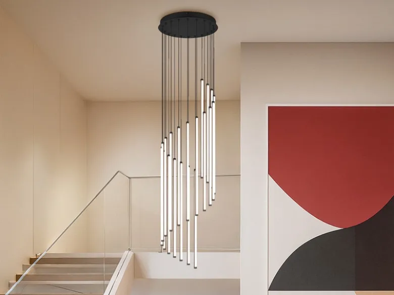 Moderne LED Pendelleuchte BAXTER dimmbar, extra lang, Schwarz, Höhe 220cm