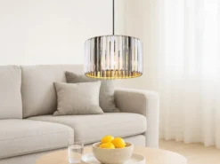 Moderne LED Pendelleuchte einflammig mit Rauchglas Kristall Ø 35cm