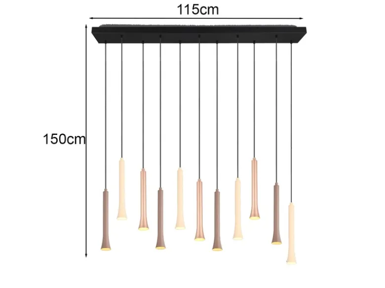 Moderne LED Pendelleuchte FIATO dimmbar 11-flammig mehrfarbig, Breite 115cm