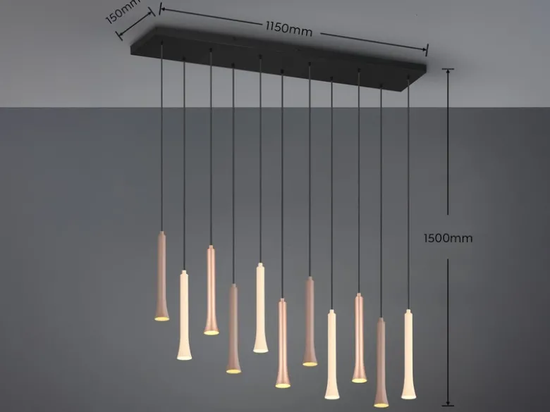 Moderne LED Pendelleuchte FIATO dimmbar 11-flammig mehrfarbig, Breite 115cm