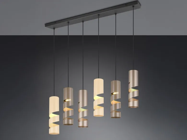 Moderne LED Pendelleuchte 6-flammig aus Metall in Coffee Tönen, B:100cm